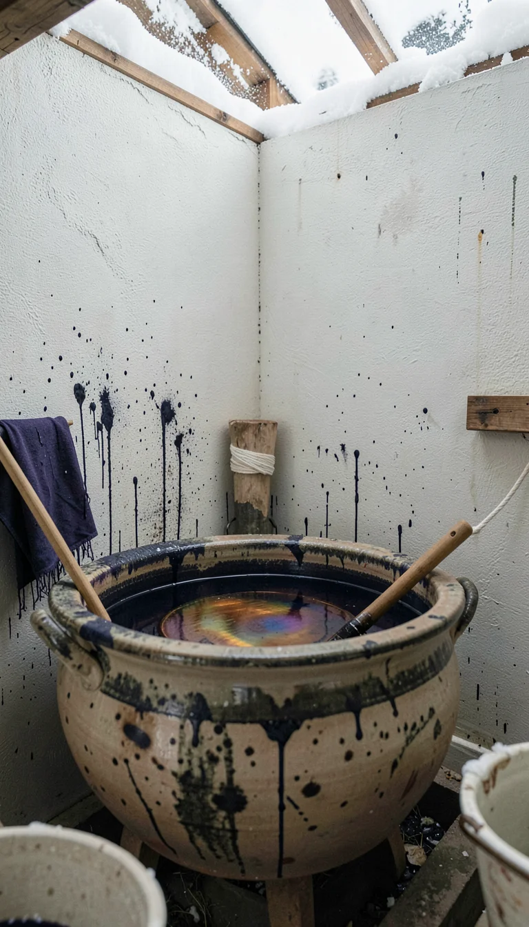 Documentary-style photograph, intimate and close, northern Japanese textile work