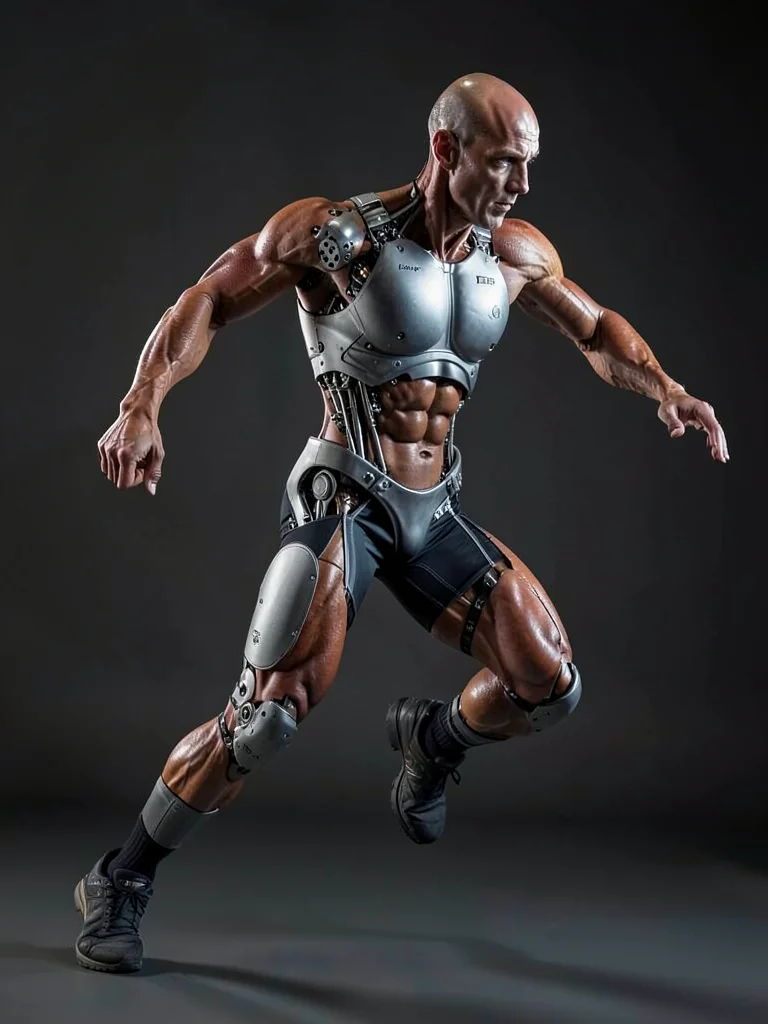 An athlete mid-motion in studio with lighting that defines every muscle group se