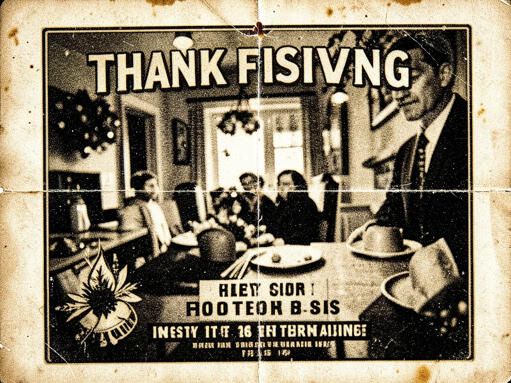 Xerox of vintage thanksgiving advertisement, degraded warm tones, nostalgic