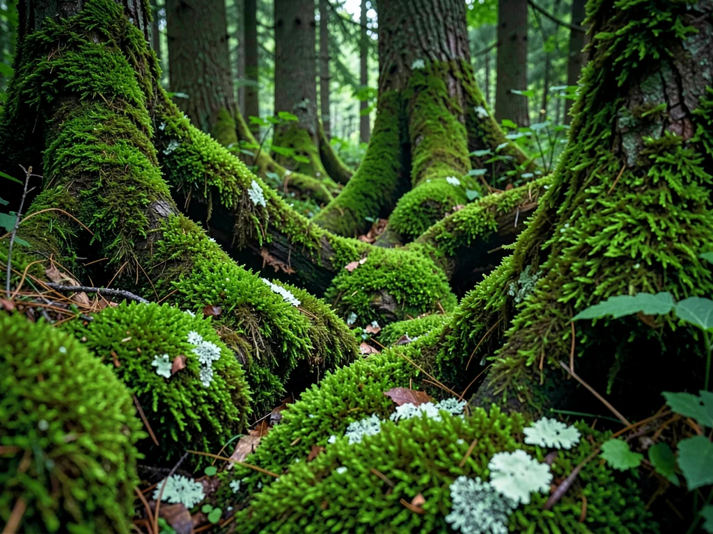 Moss meeting lichen creating color boundary
