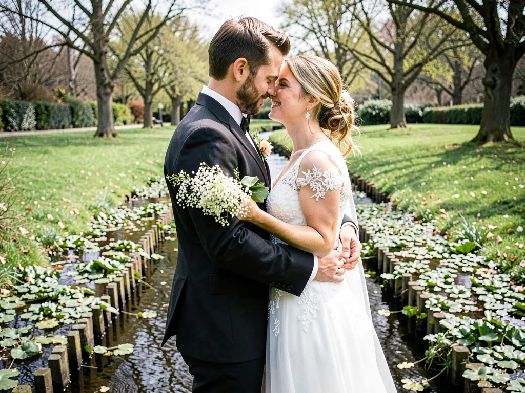Wedding photo with couple's embrace stretched into pixel rivers