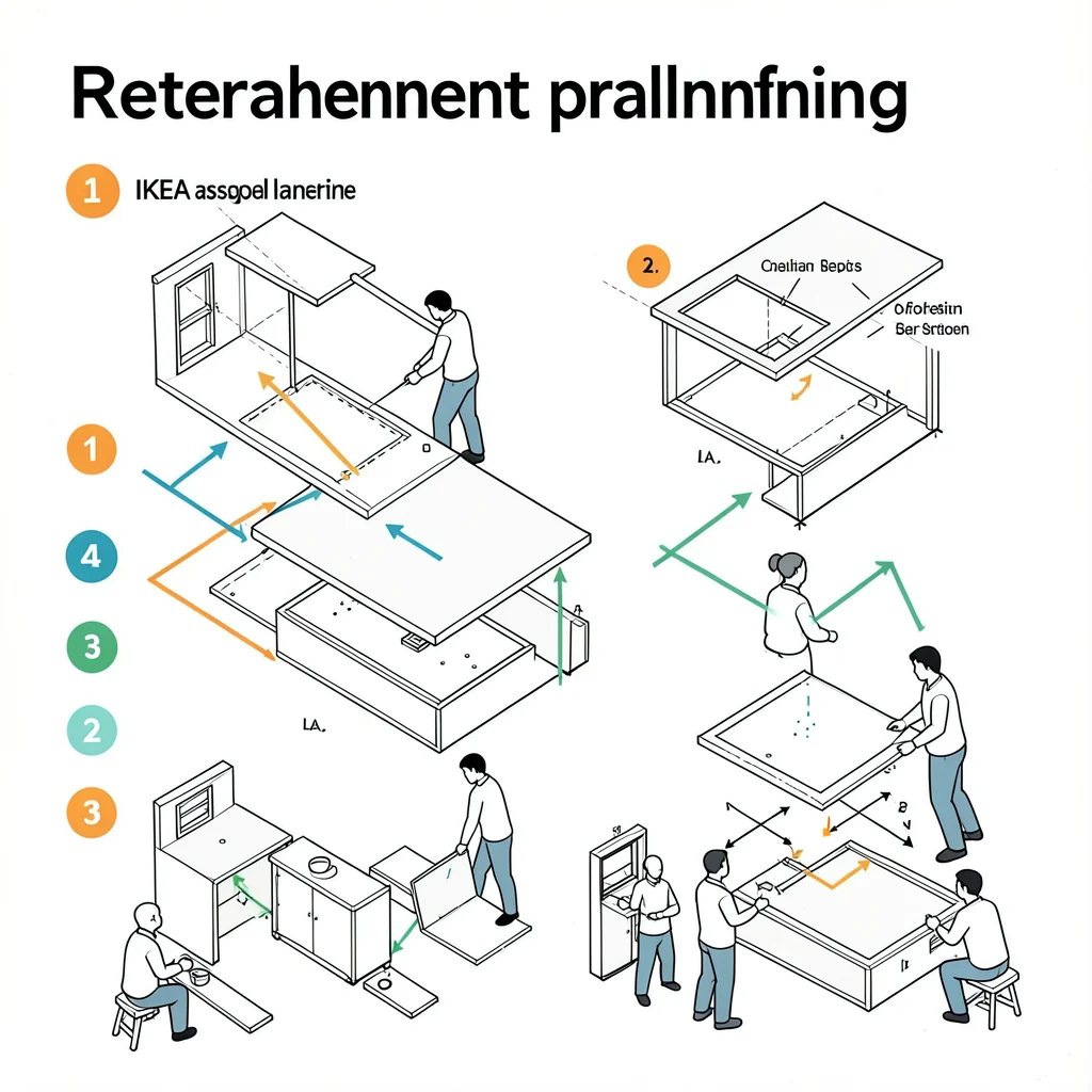 Retirement planning as IKEA assembly diagram with timeline arrows