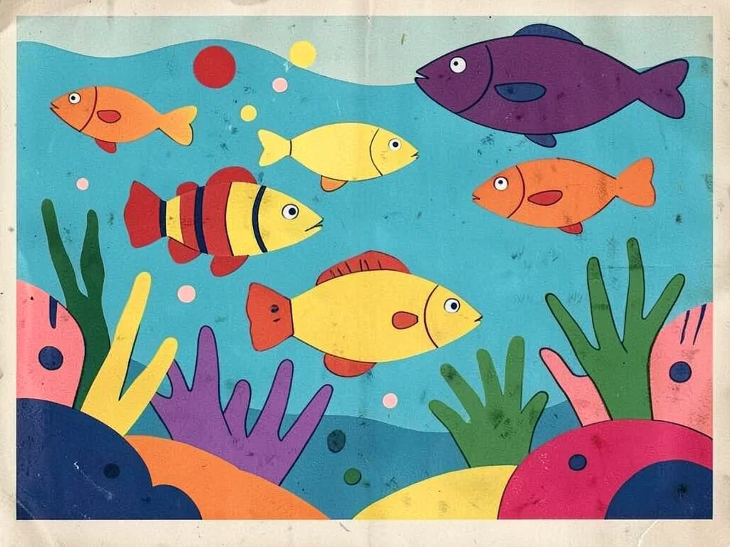 Retro underwater fish scene