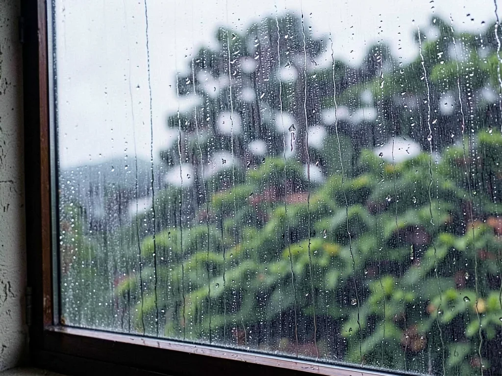 Window view rain streaks