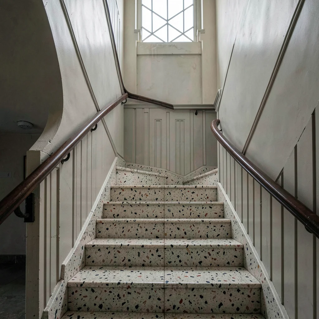 Quietly elegant photograph with Uruguayan sensibility, Stairwell of an Art Deco 