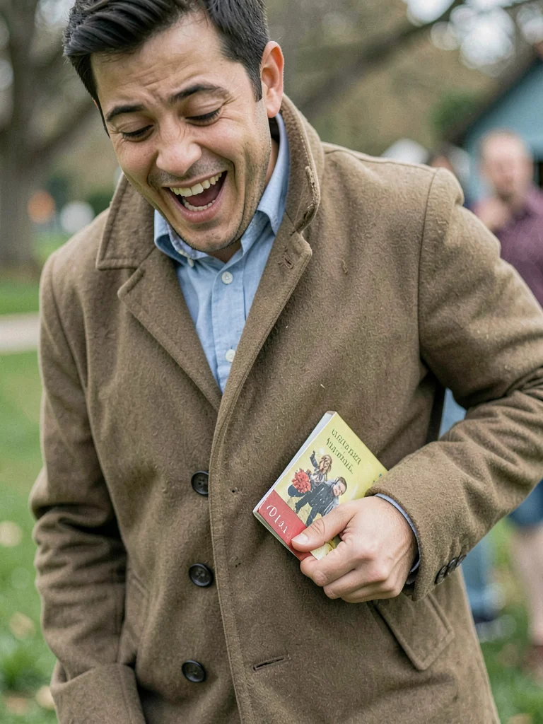 Person finding beloved lost item in coat pocket after months, rediscovery joy