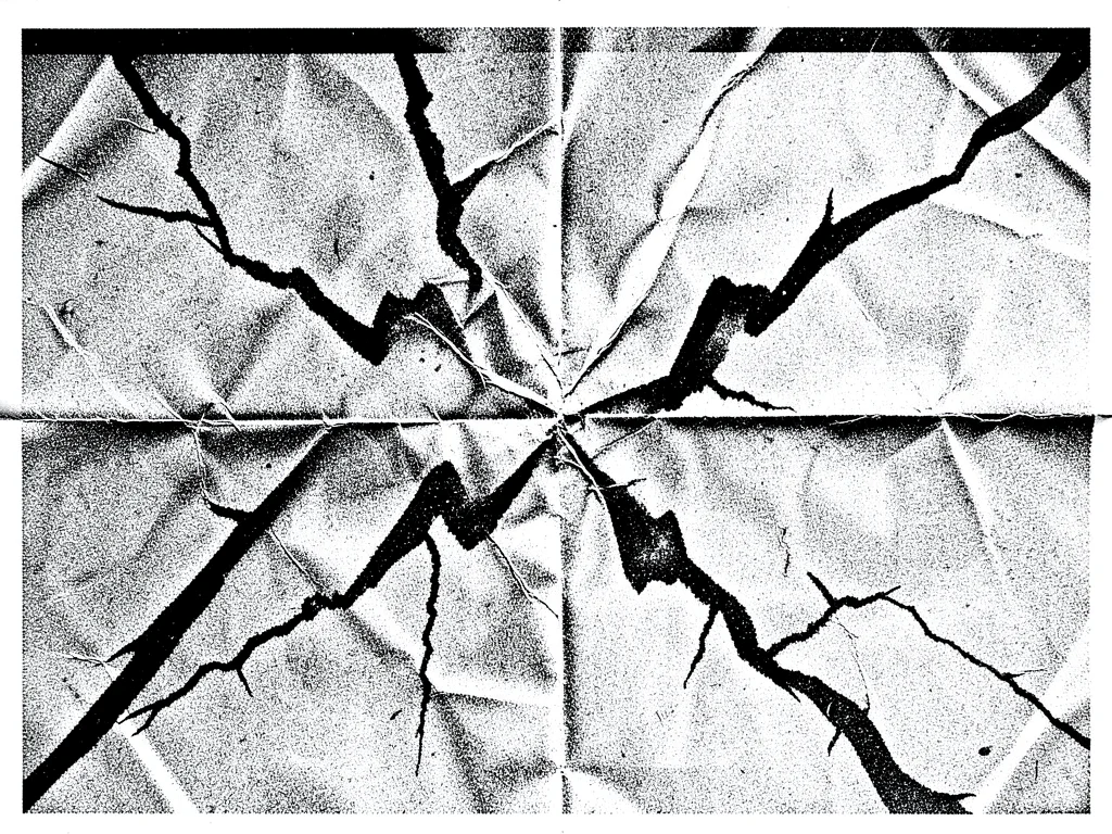 Xerox of crumpled paper, the creases amplified each generation until they domina