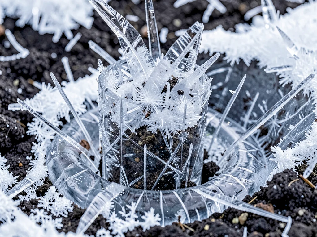 Ice lens forming in frozen ground pushing soil upward