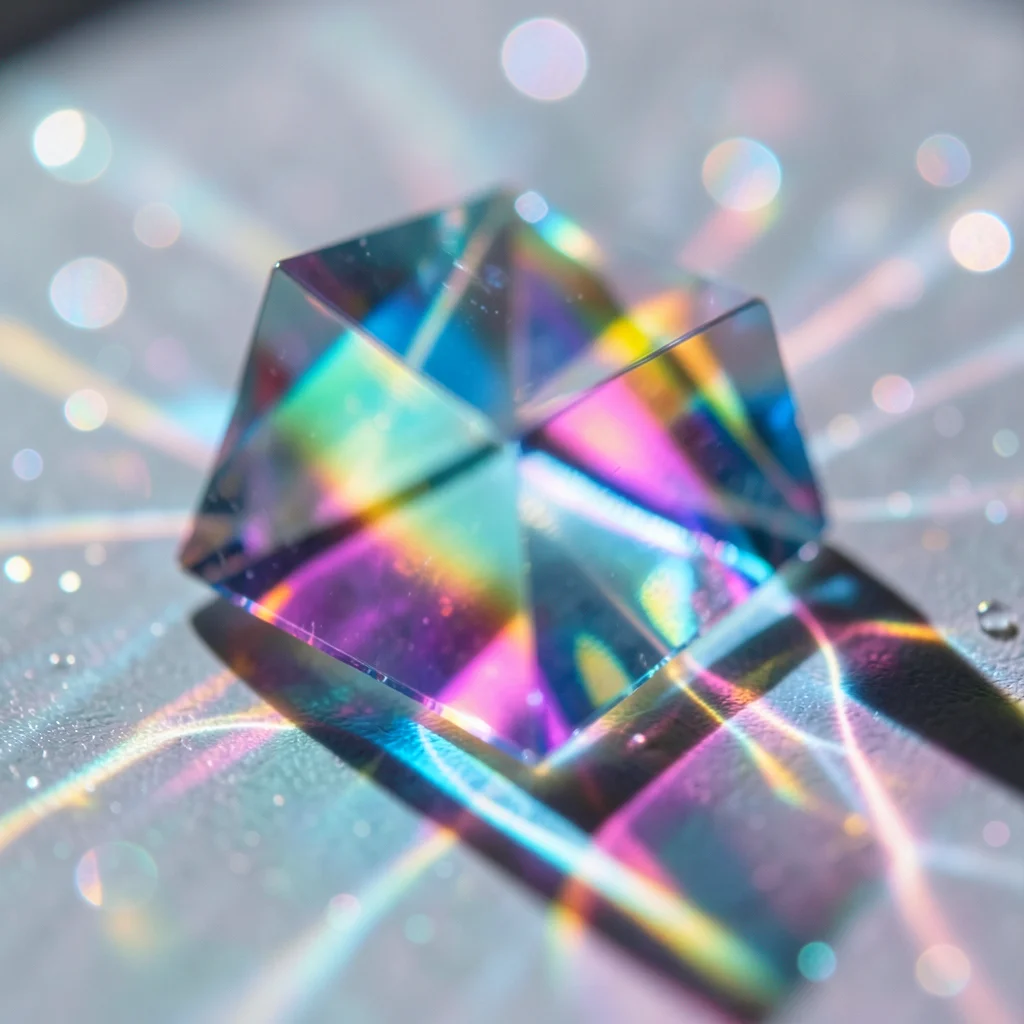 Dichroic glass filter extreme closeup, color shifting from cyan to magenta as an