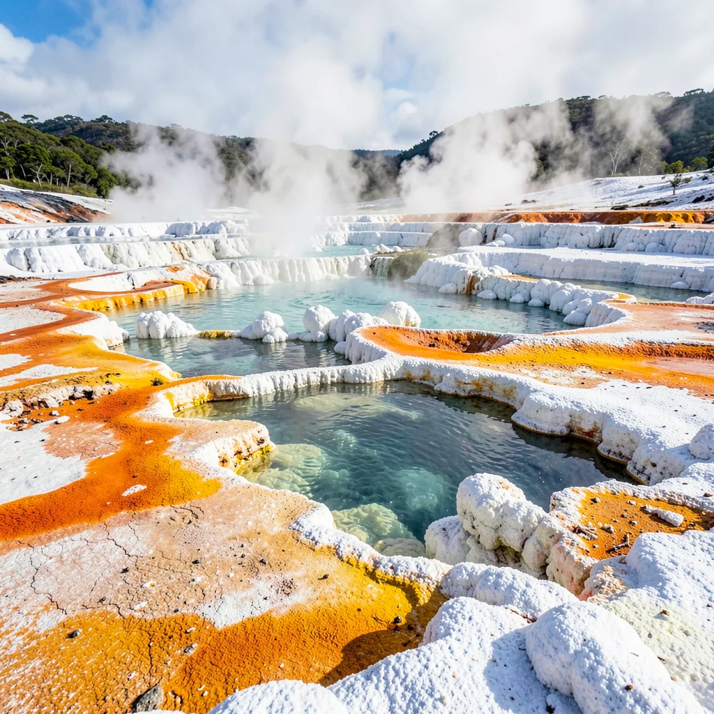 Rotorua geothermal landscape, active earth palette, Mineral deposit formations a