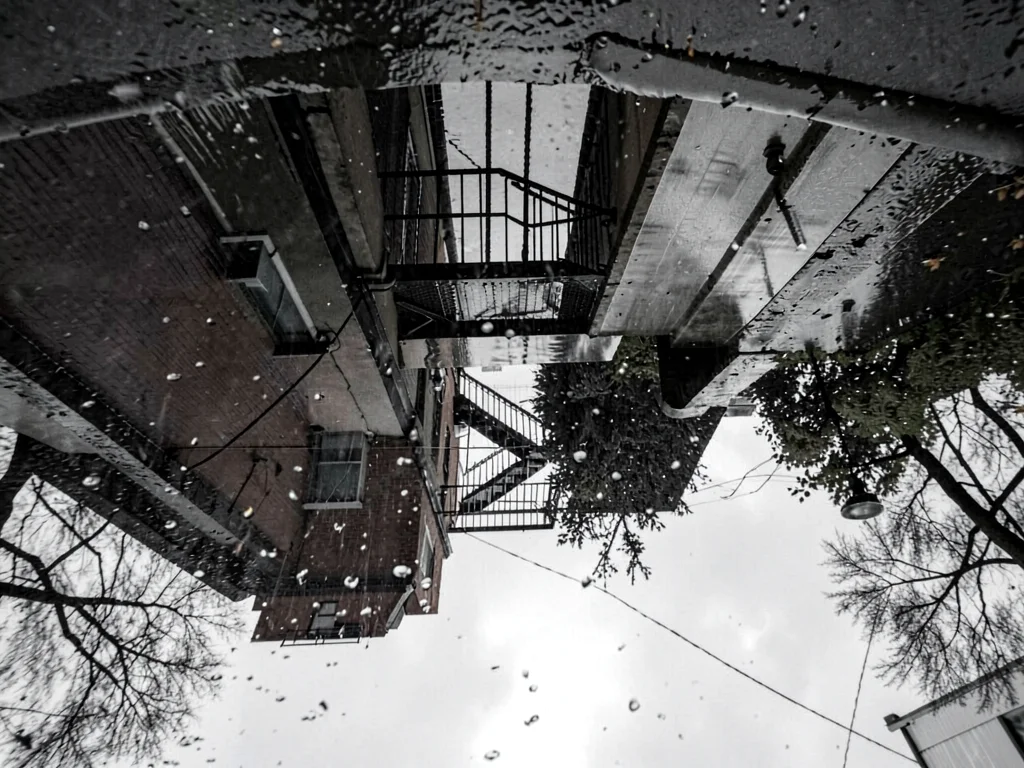Fire escape reflected from rain