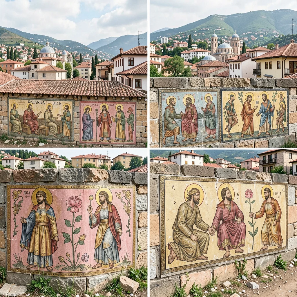 Historical layers visible simultaneously in Plovdiv, Bulgaria, Kapana art distri