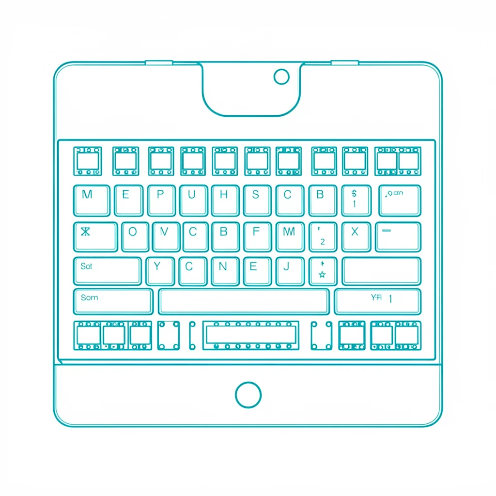 Schematic line drawing of a custom mechanical keyboard PCB with switch matrix, w