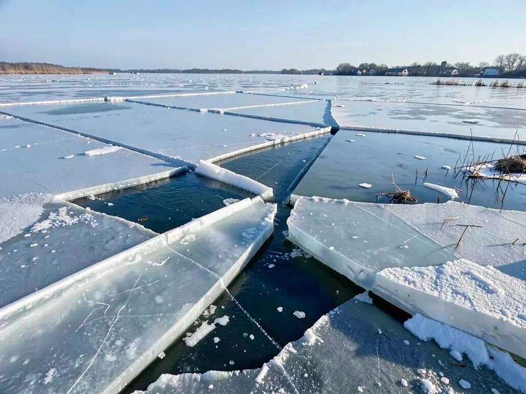 Plates tilting as ice thins