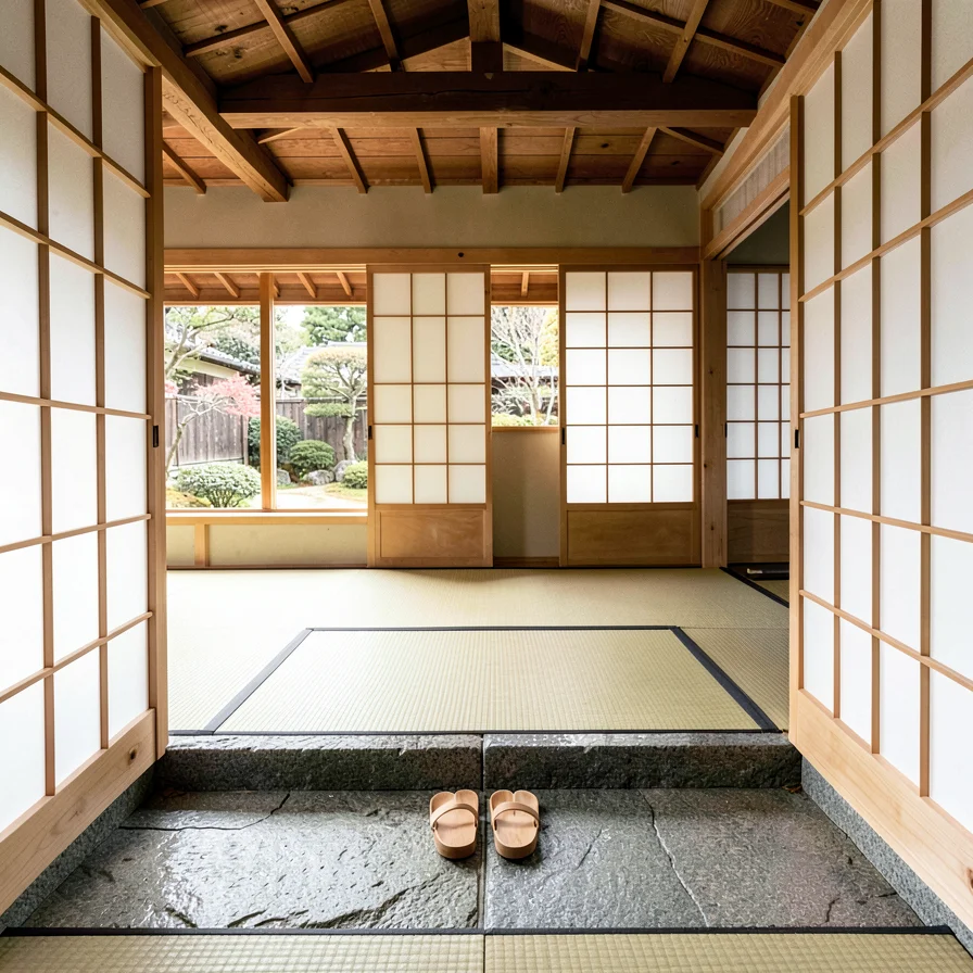 Stone Genkan Entrance with Geta Sandals