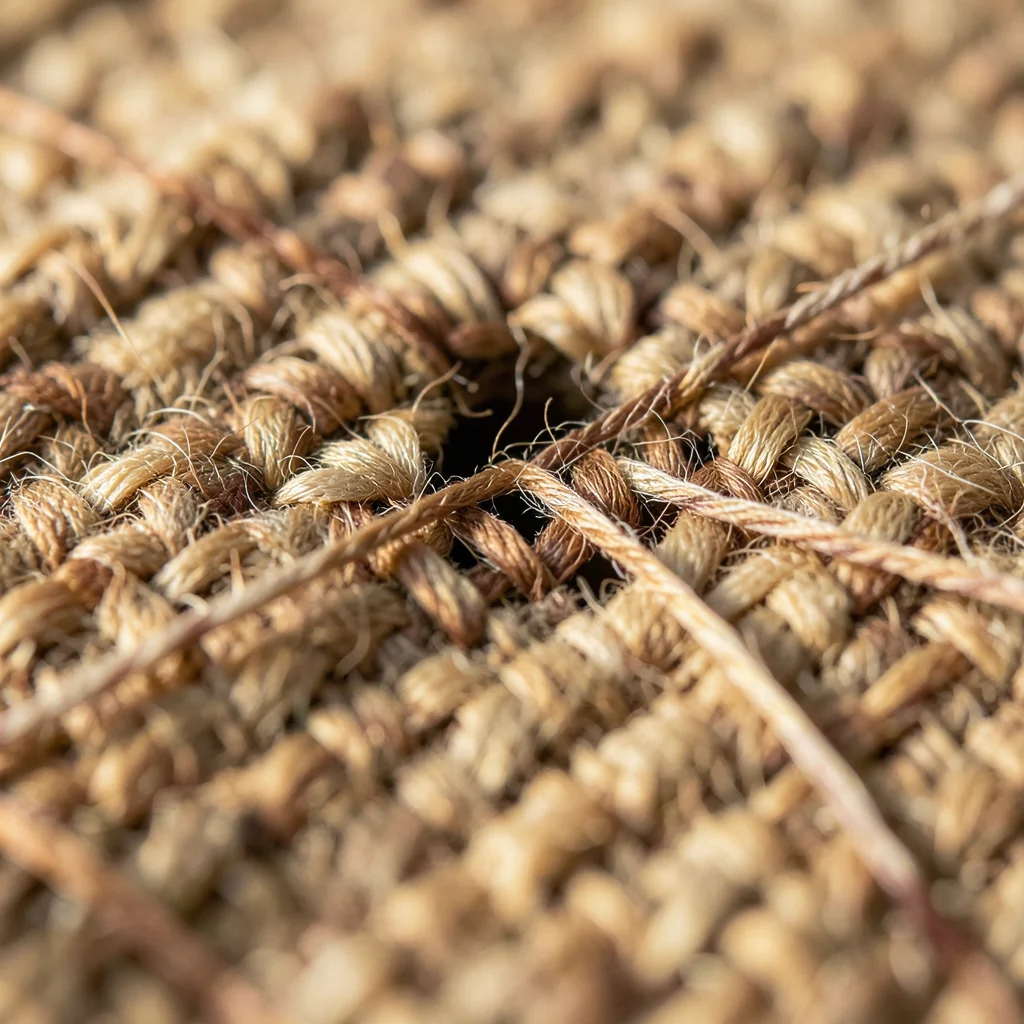 A darning repair at macro: the woven patch visible over the hole, new thread mee