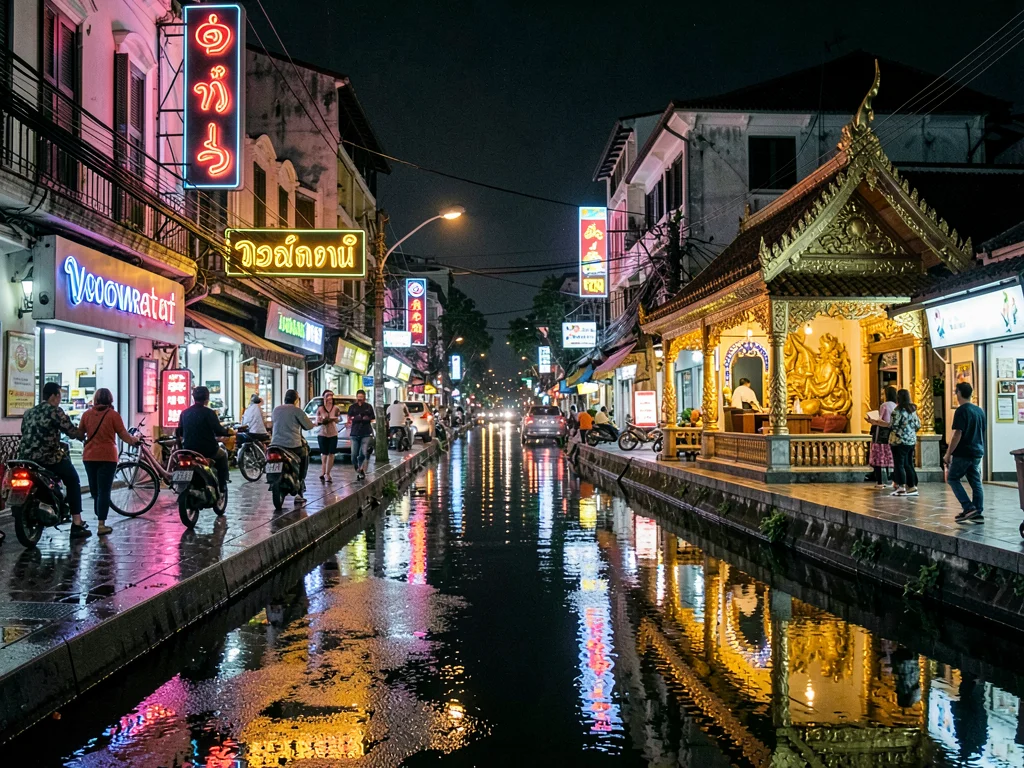 Yaowarat neon reflecting in wet street