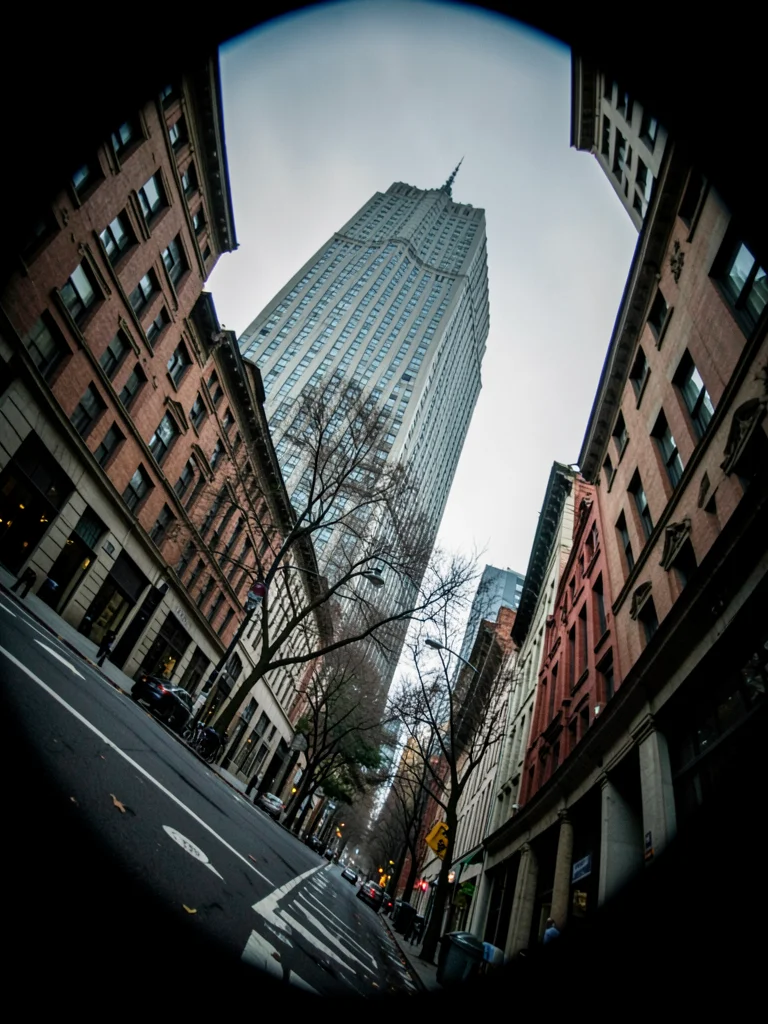 Skyscraper from tilted street view