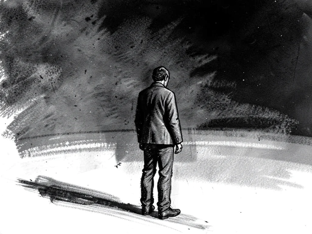 Solitary figure in vast space