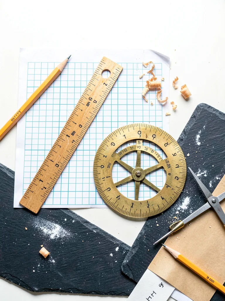 Wooden Ruler Protractor Graph Paper Flat-Lay