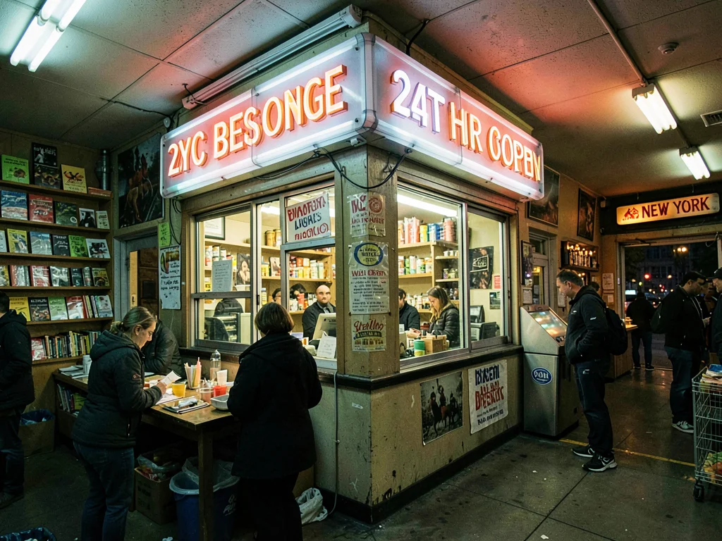Late night bodega glow, only store open on block, the 24 hour beacon