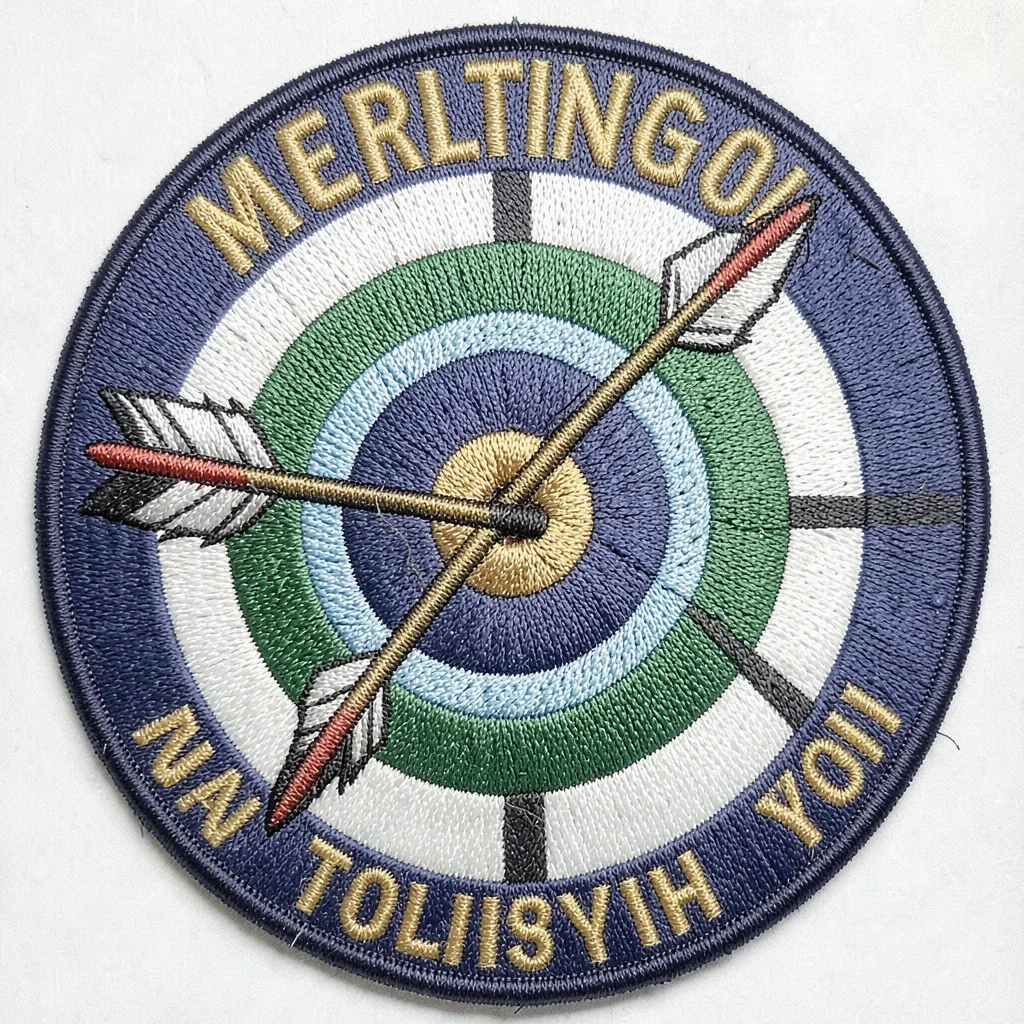 Embroidered patch illustration, Archery target with arrow center , merit badge a