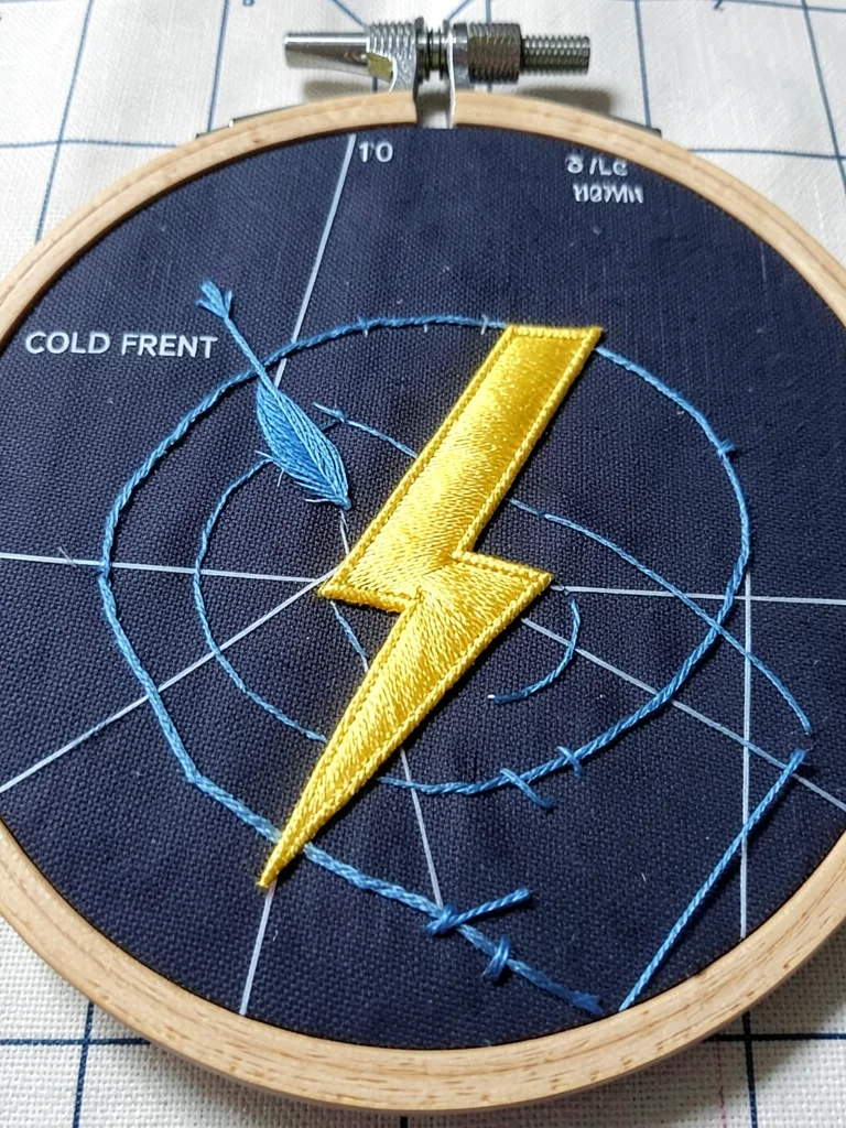 Lightning Stitch — Yellow Bolt on Navy Linen