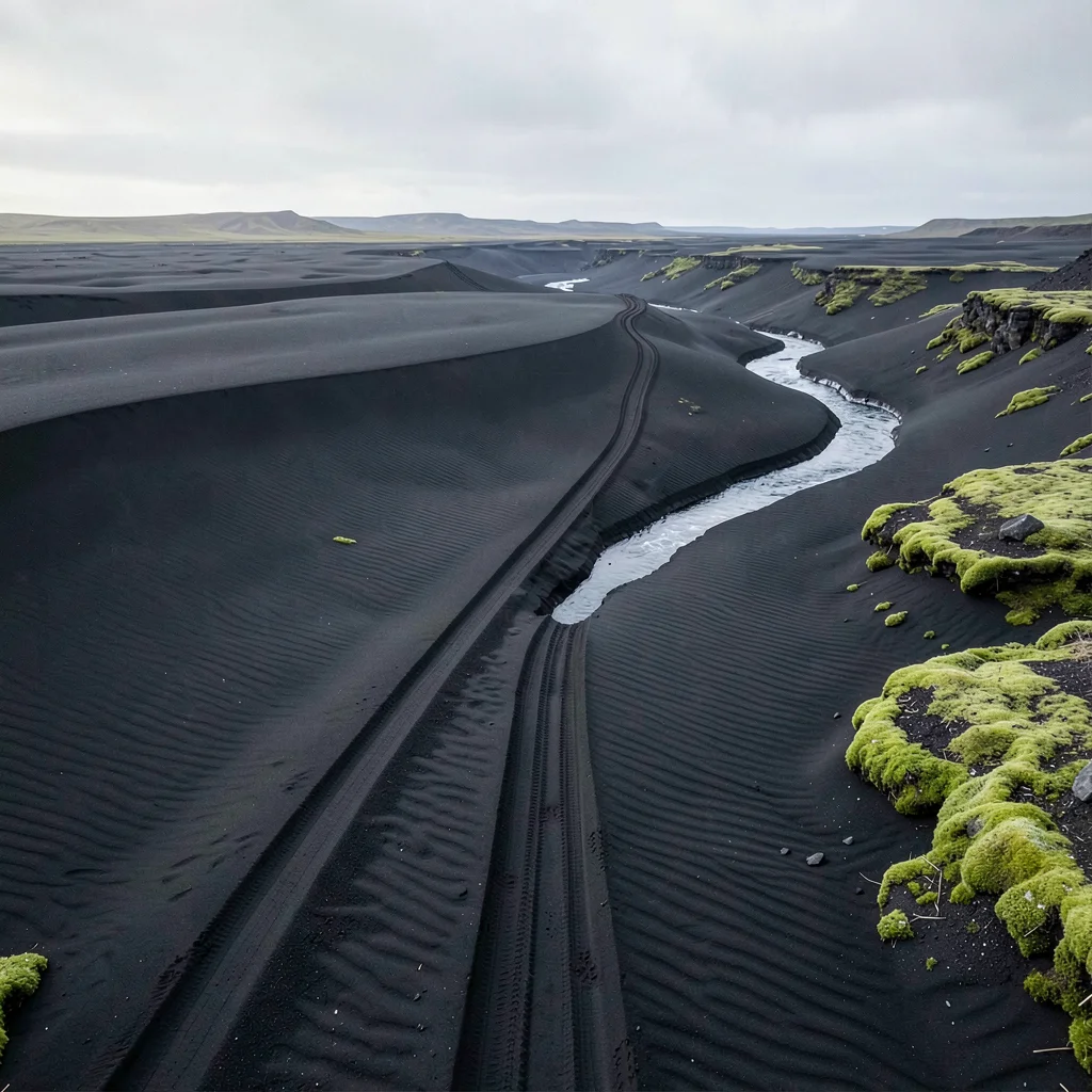 Black Sand Dune Tire Track Diagonal