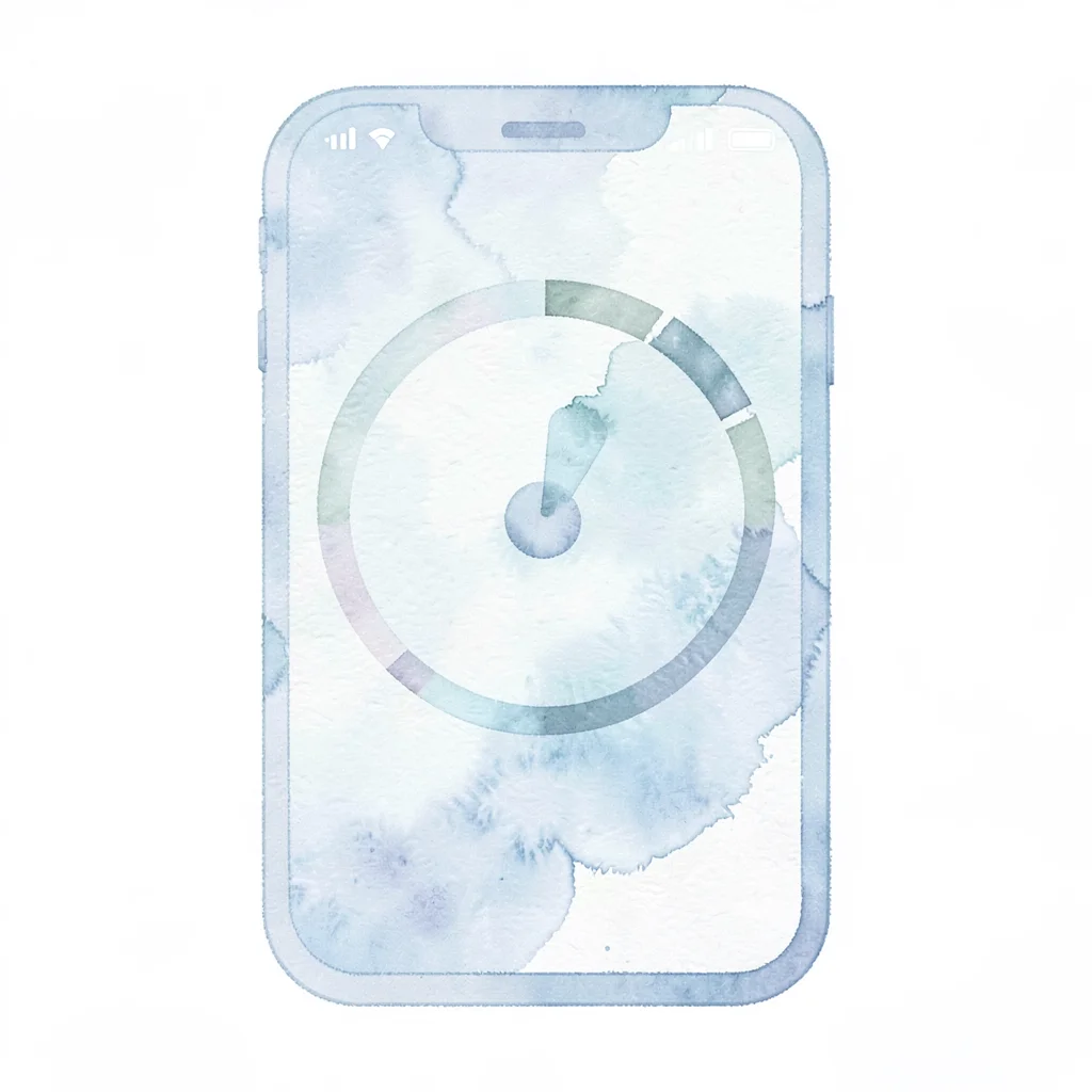Flat illustration of a calm app screen with a soft circular timer and gentle pro