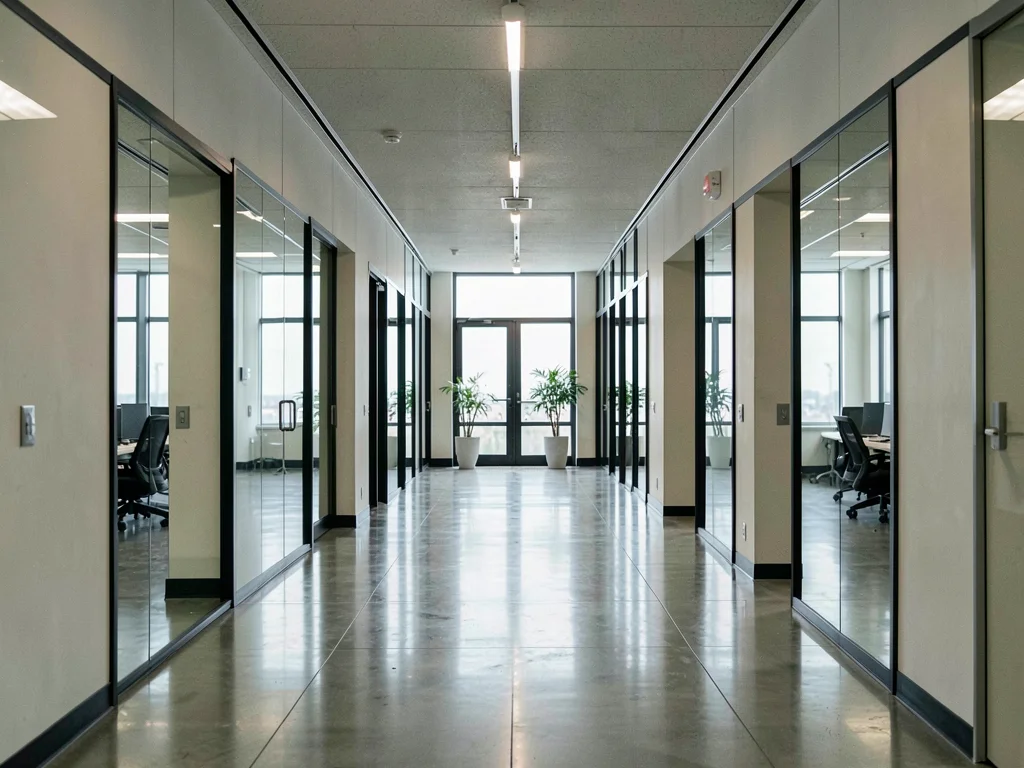 Office corridor centered view