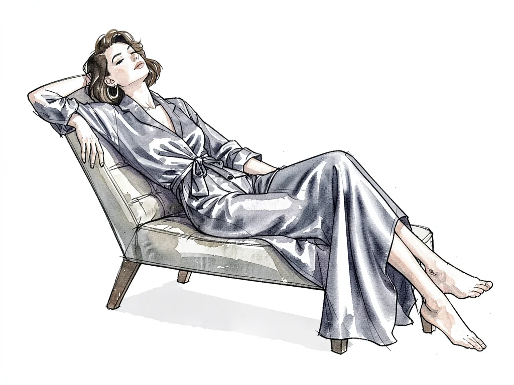 Model reclining silk robe