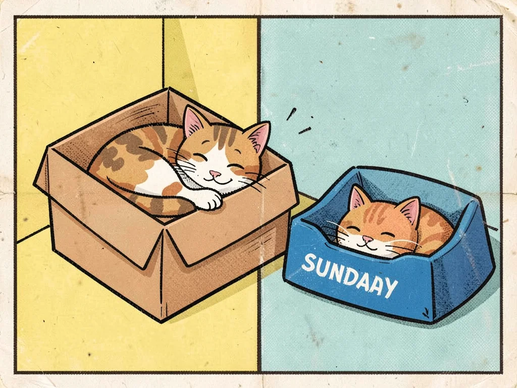 Cat in box ignoring bed