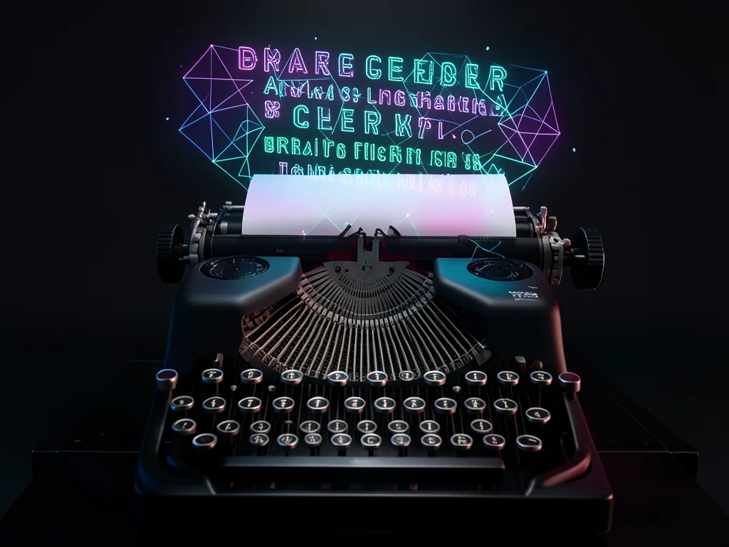Mechanical typewriter producing holographic text that floats above page