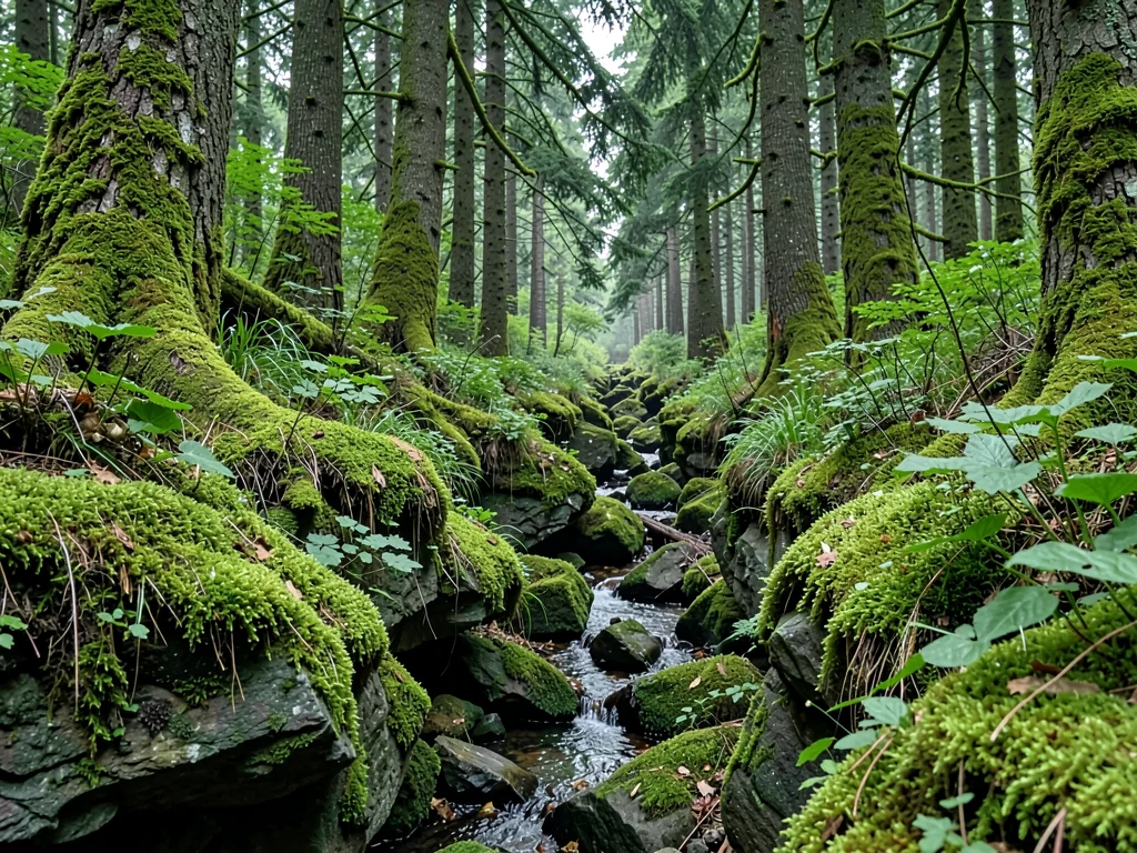 Moss edge meeting bare rock transition