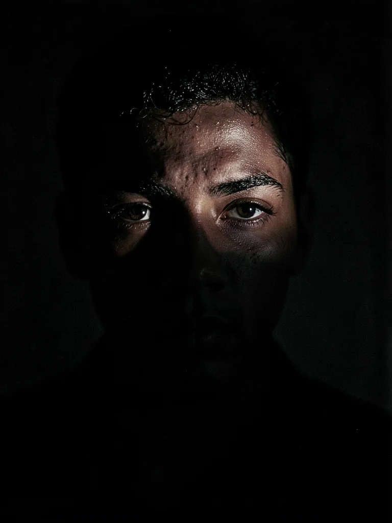 Face lit by phone screen in dark
