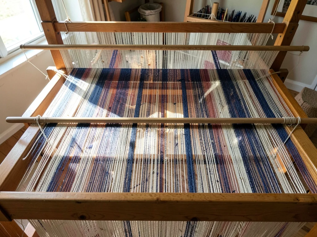 Warp Screen of Indigo and Cream