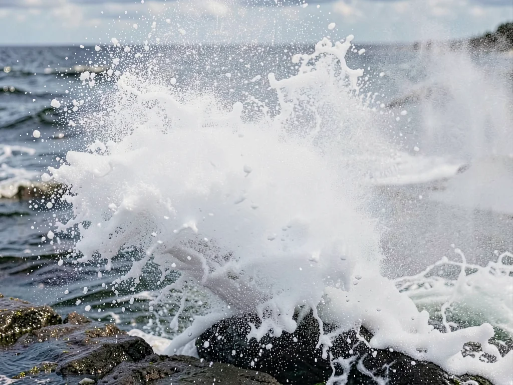 Spray frozen at fast shutter detail