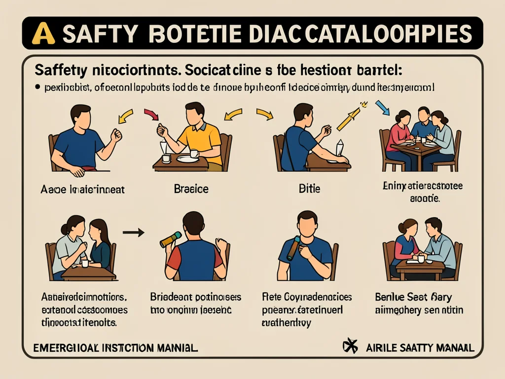 A safety card showing brace positions for various social catastrophes at a dinne