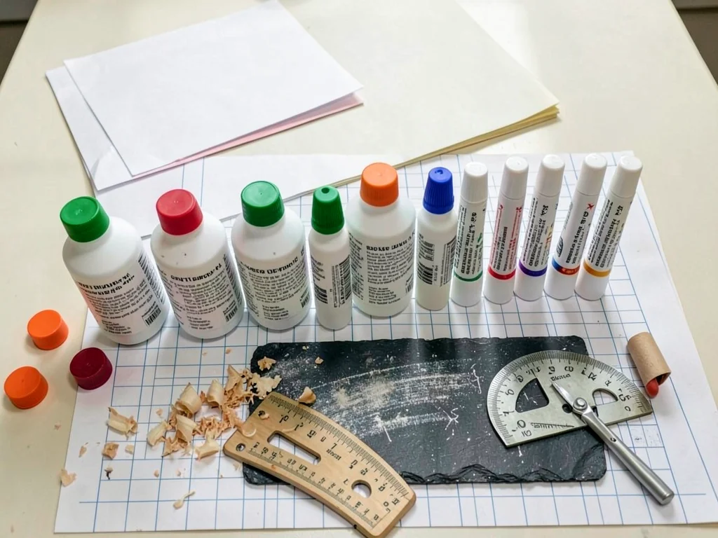 Glue Bottles and Sticks Row Primary Cap Colors