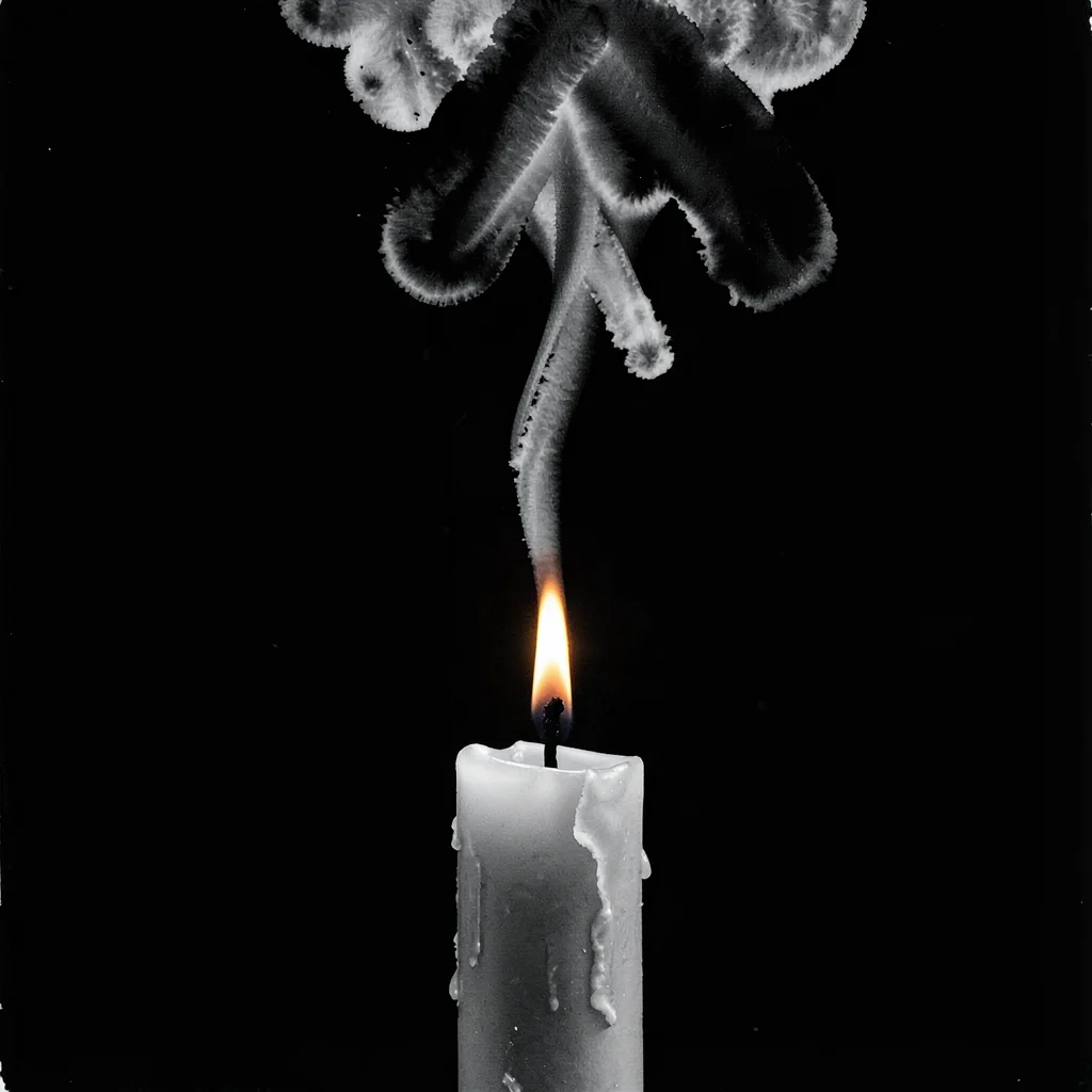 Stark minimalist composition, high contrast black and white tones, Smoke rising 