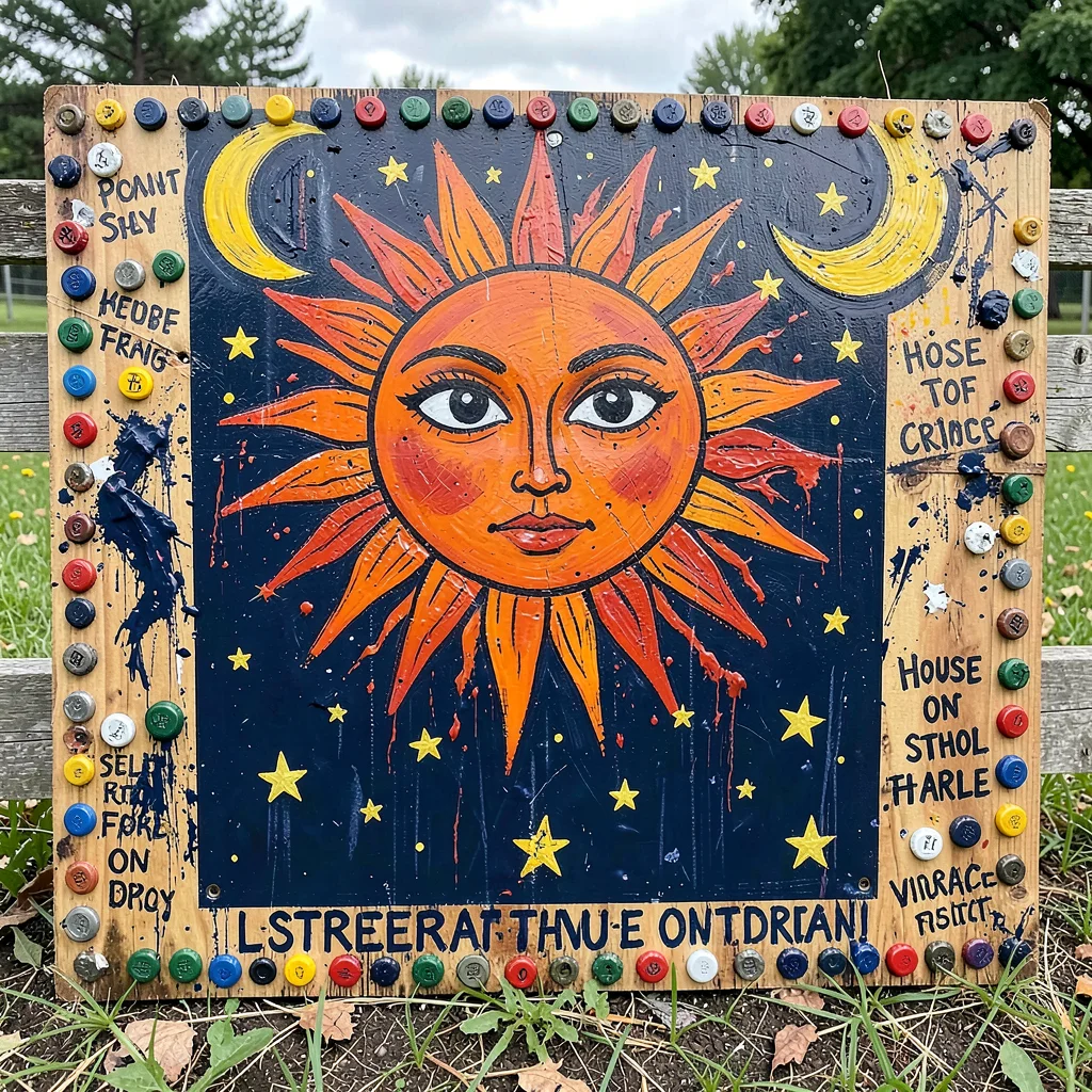 Sun Moon Stars Tin Panel