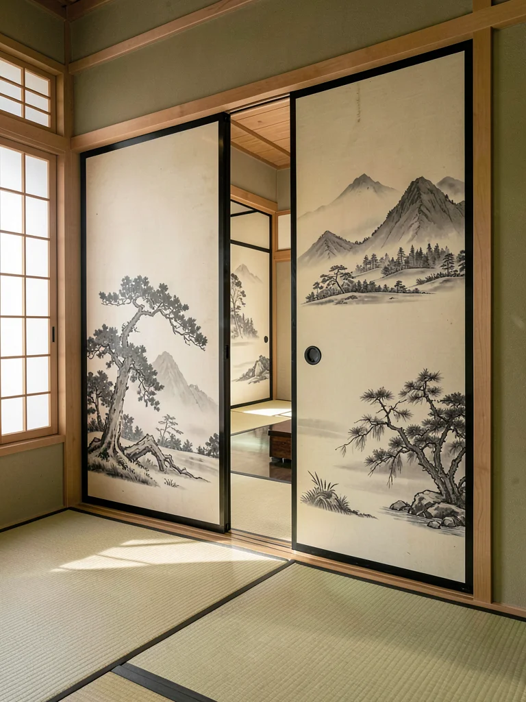 Painted Fusuma Panel Partially Open