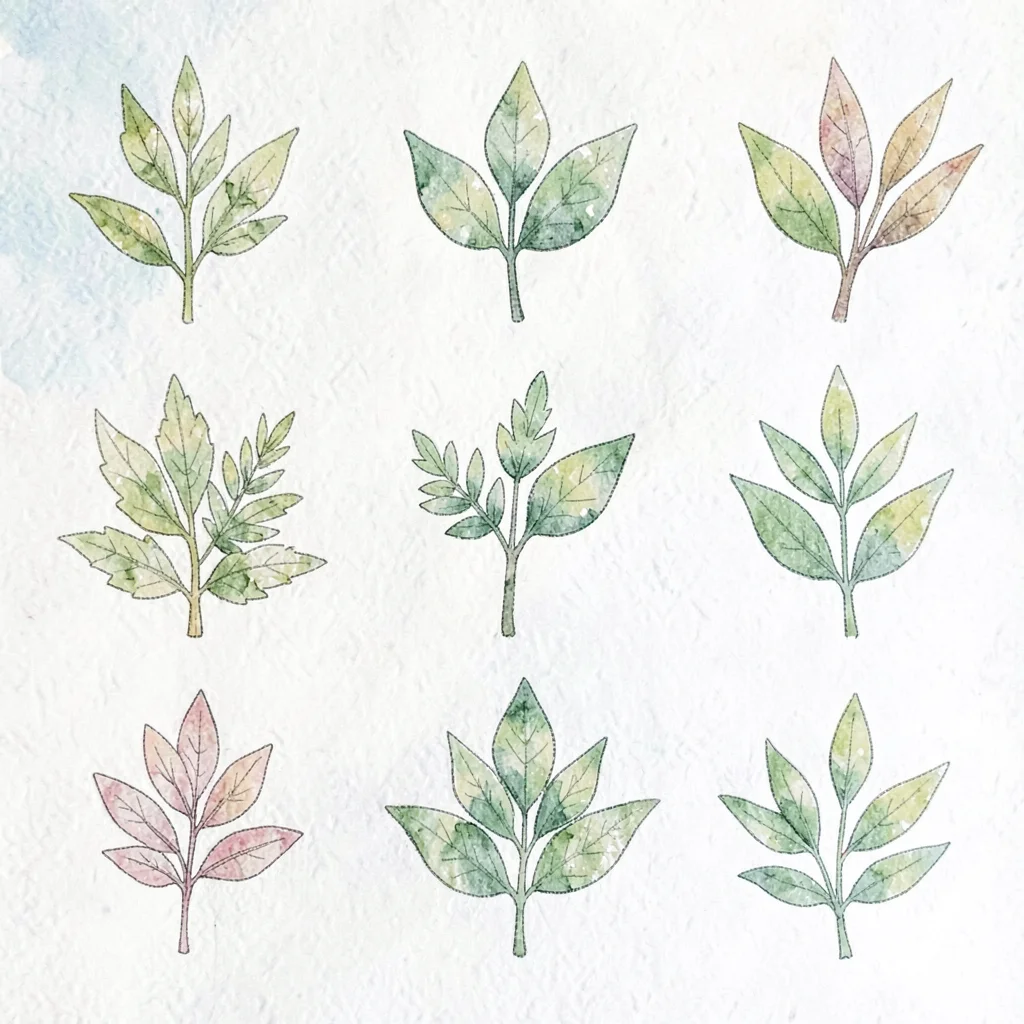 hand-drawn seasonal foliage chart, simple icons, no text