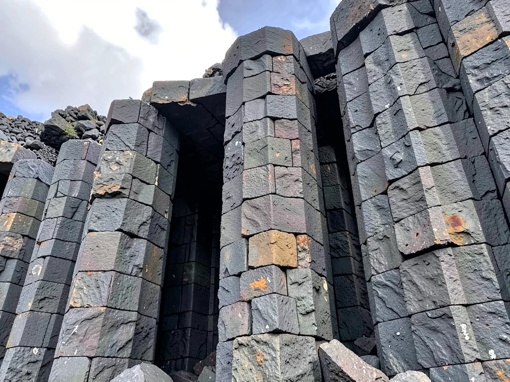 Fallen columns showing cross-section hexagons