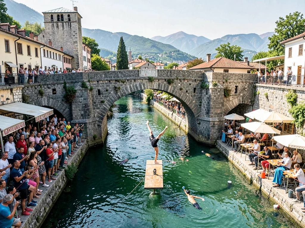 Bridge diving competition crowd
