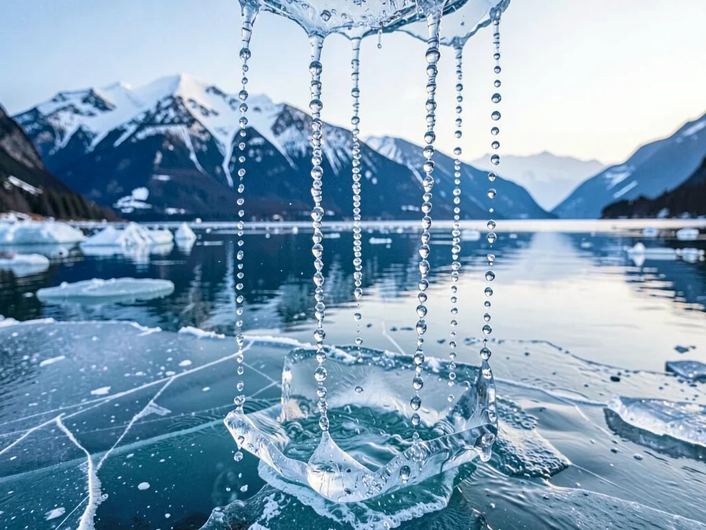 Air bubbles in chains rising through frozen water