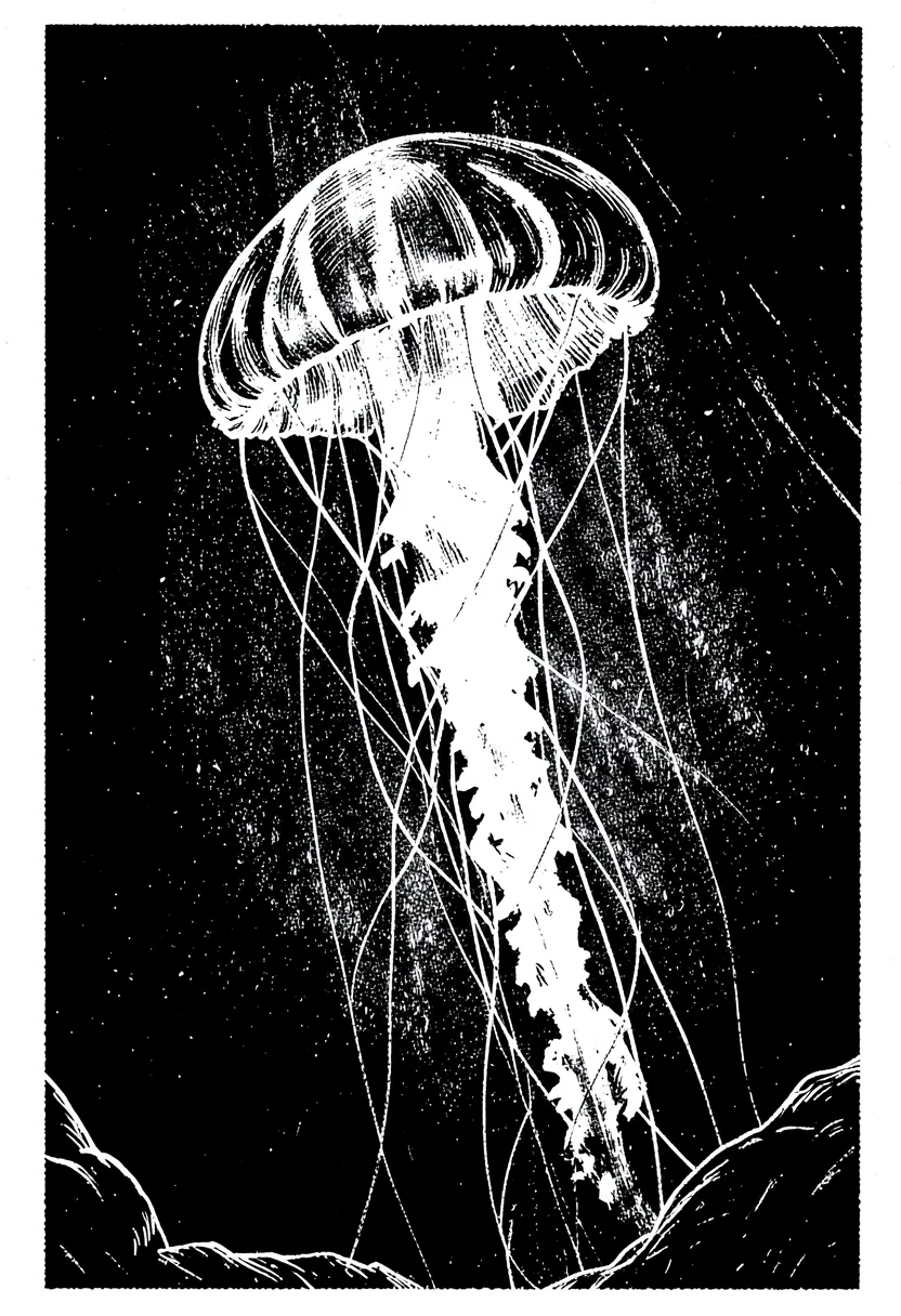 Glowing jellyfish scratchboard