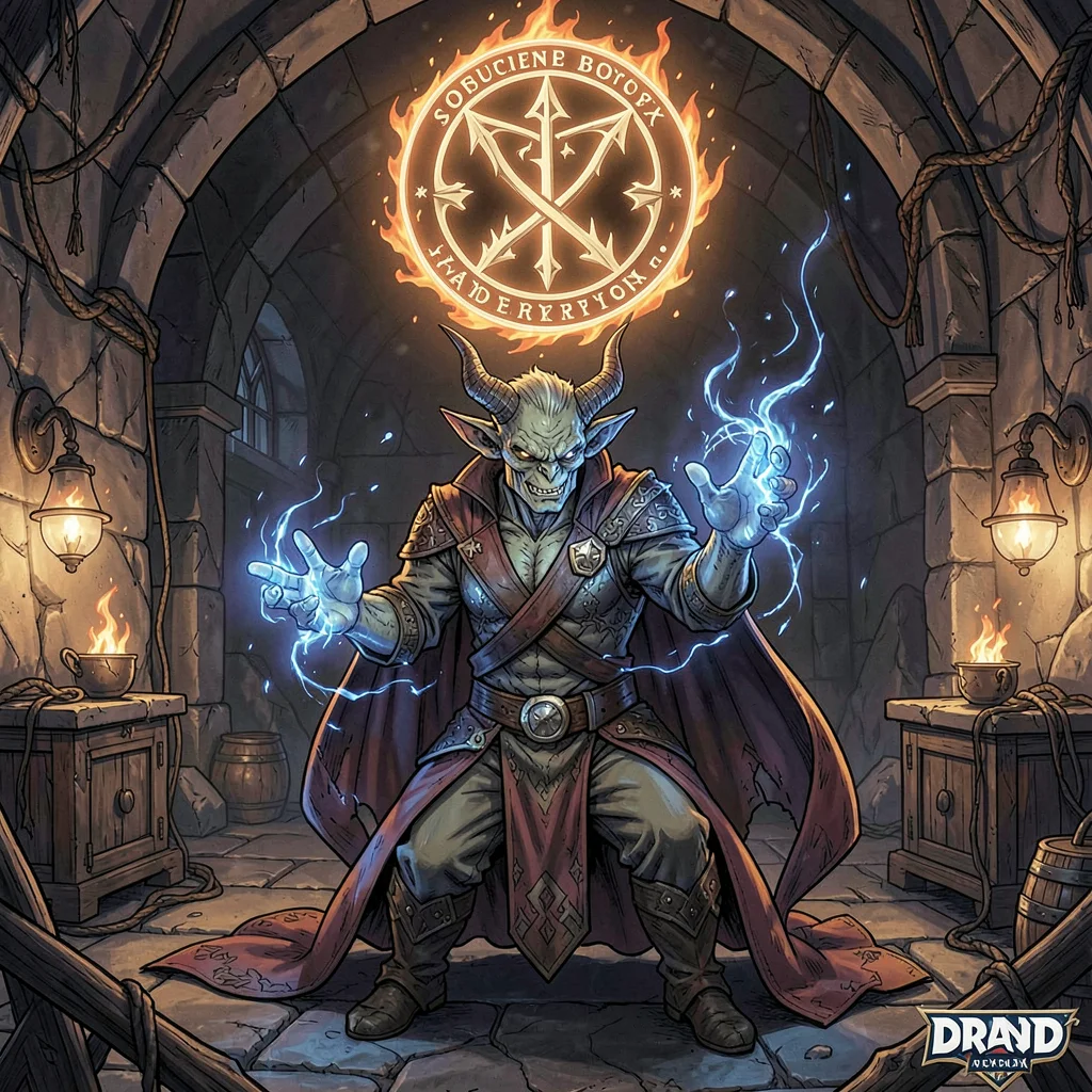 RPG sourcebook illustration, a tiefling warlock channeling eldritch energy, patr