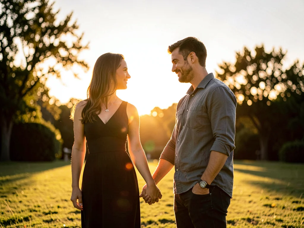 Couple holding hands backlit