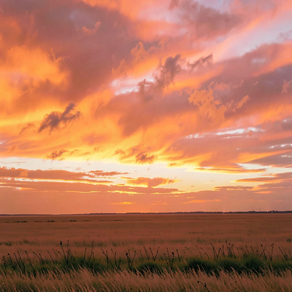 Vast horizontal landscape, extreme width composition, Sunset painting the entire